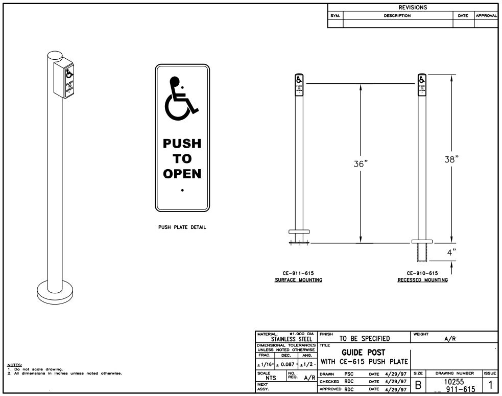 Bollard Post Jamb Style Push Plate Surface Mount CareProdx