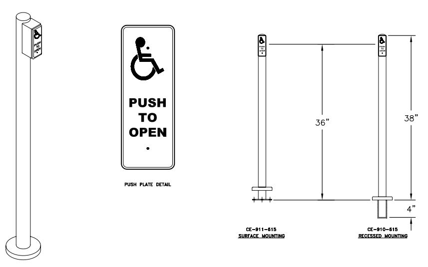 Bollard Post Push Button Recessed Mount CareProdx